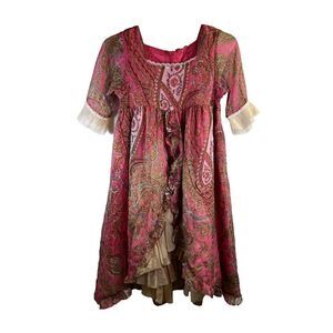 I LOVE GORGEOUS Pink Paisley Chiffon Ruffle Dress Girls Size 10-11 Boho Mystical